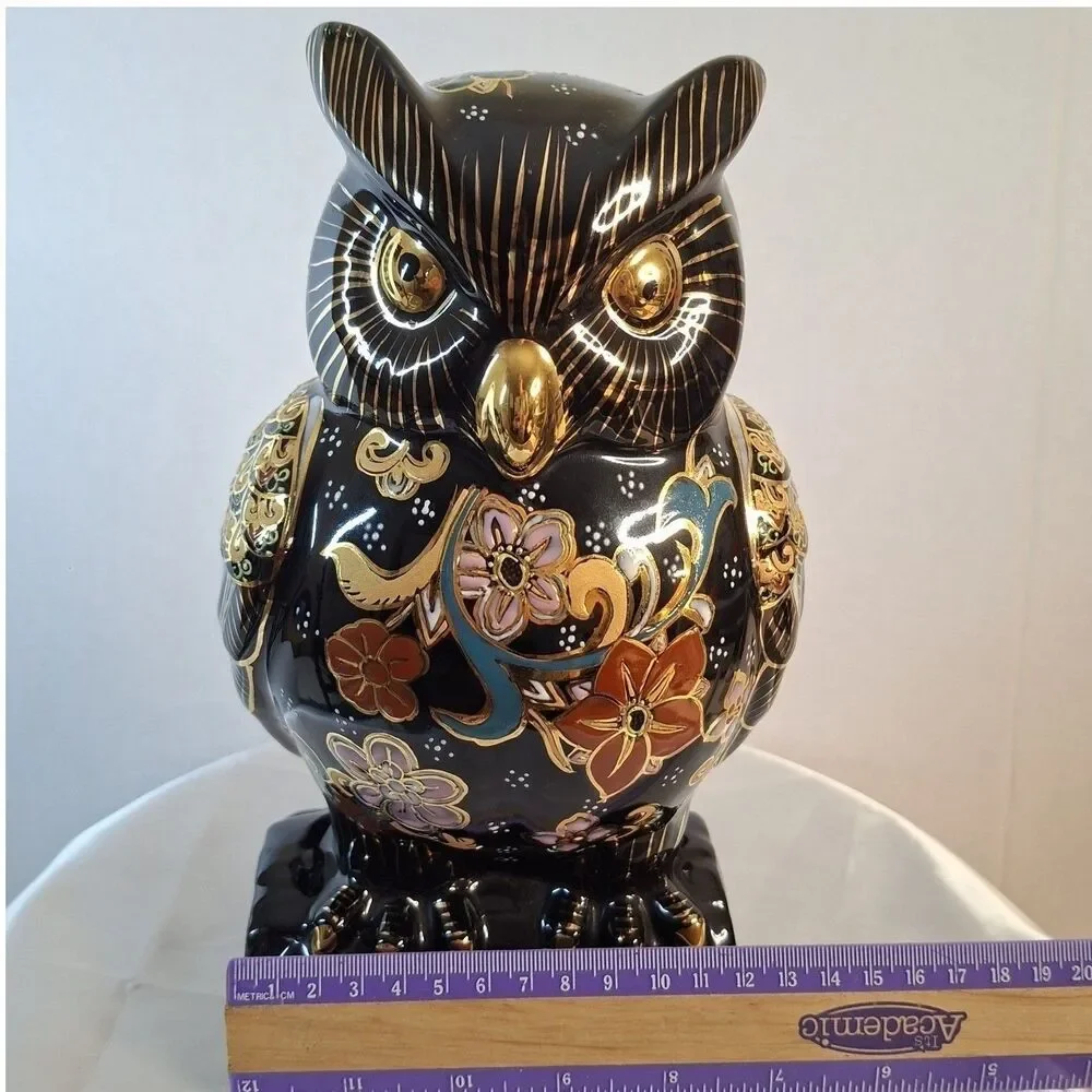 Japanese Kutani Owl Porcelain Figurine Mori Gold Painted Fukuro Lucky Owl Vintag